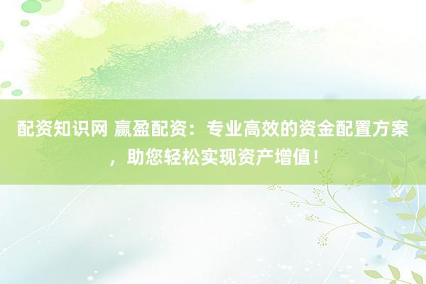 配资知识网 赢盈配资：专业高效的资金配置方案，助您轻松实现资产增值！