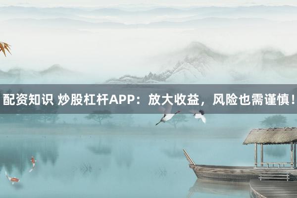 配资知识 炒股杠杆APP：放大收益，风险也需谨慎！