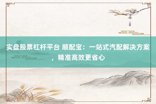 实盘股票杠杆平台 顺配宝：一站式汽配解决方案，精准高效更省心