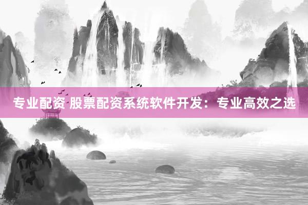 专业配资 股票配资系统软件开发：专业高效之选