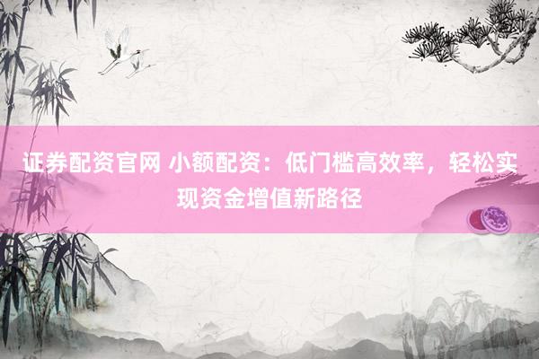 证券配资官网 小额配资：低门槛高效率，轻松实现资金增值新路径